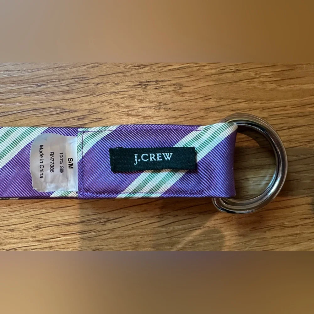 ๐ J. Crew Silk Belt D Rings Purple Green Diagonal Stripe ๐ - Picture 2 of 3